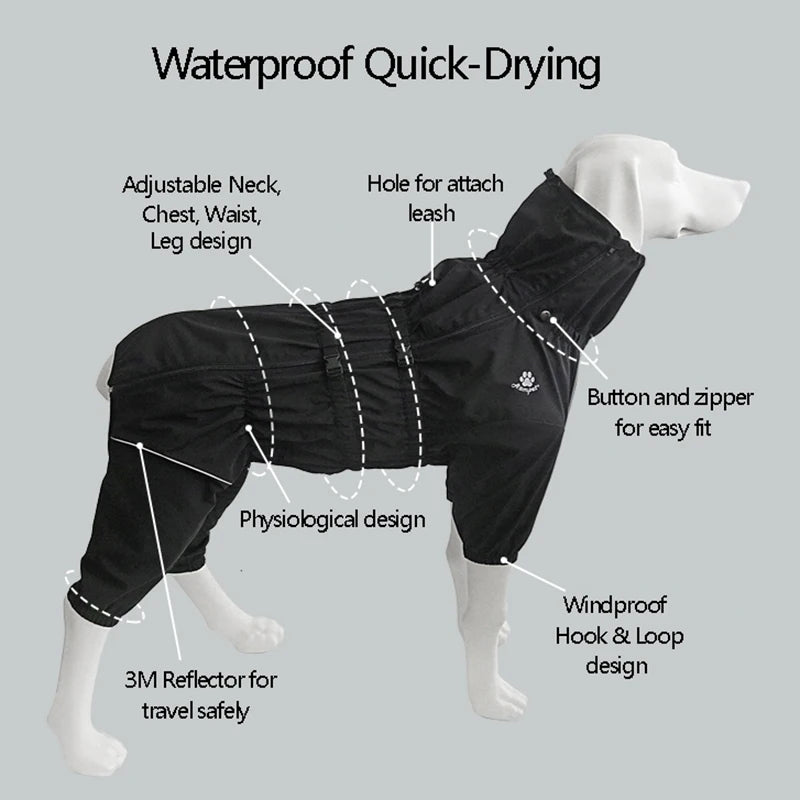 Waterproof Pet Dog Outdoor Jacket Clothes Winter Warm Coat Big Jumpsuit Reflective Raincoat For Small Medium Large Dogs