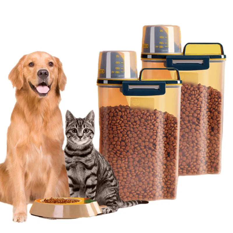 Dog Cat Food Container Sealed Plastic Storage Tank Moisture-proof Sealed Cans Transparent Bottles And Jars Pet Accessories