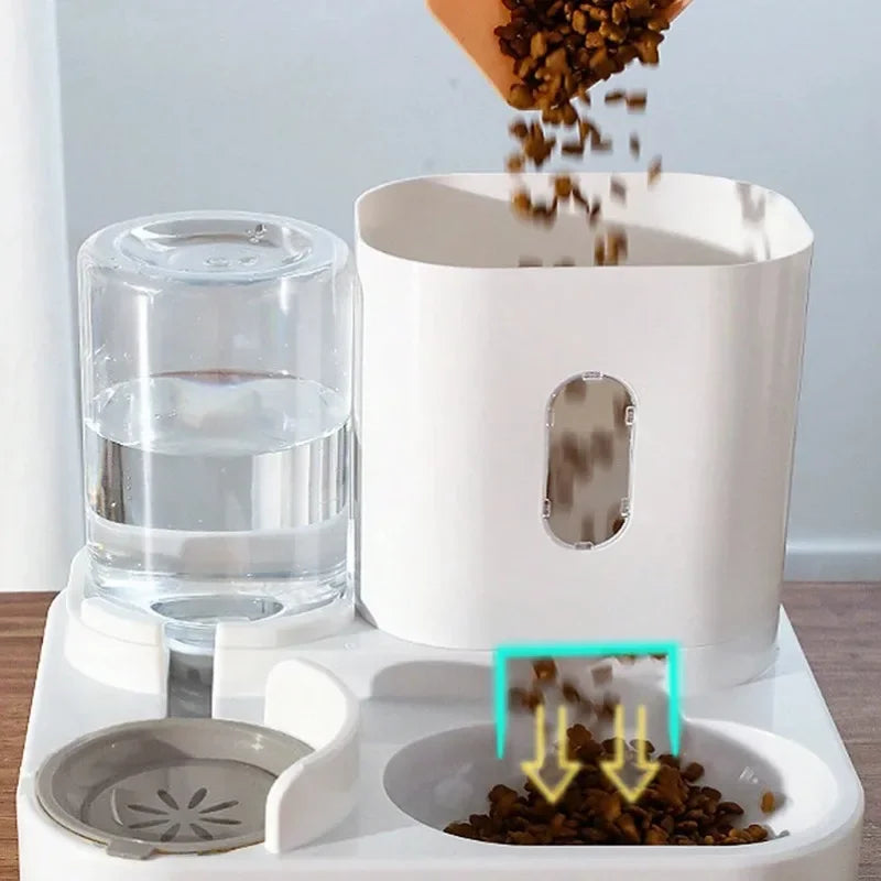 2-in-1 Automatic Feeder Dog Cat Food Bowl and Water Feeding Device Pet Large Food Dispenser Puppy Pet Kitten Bowl Accessories