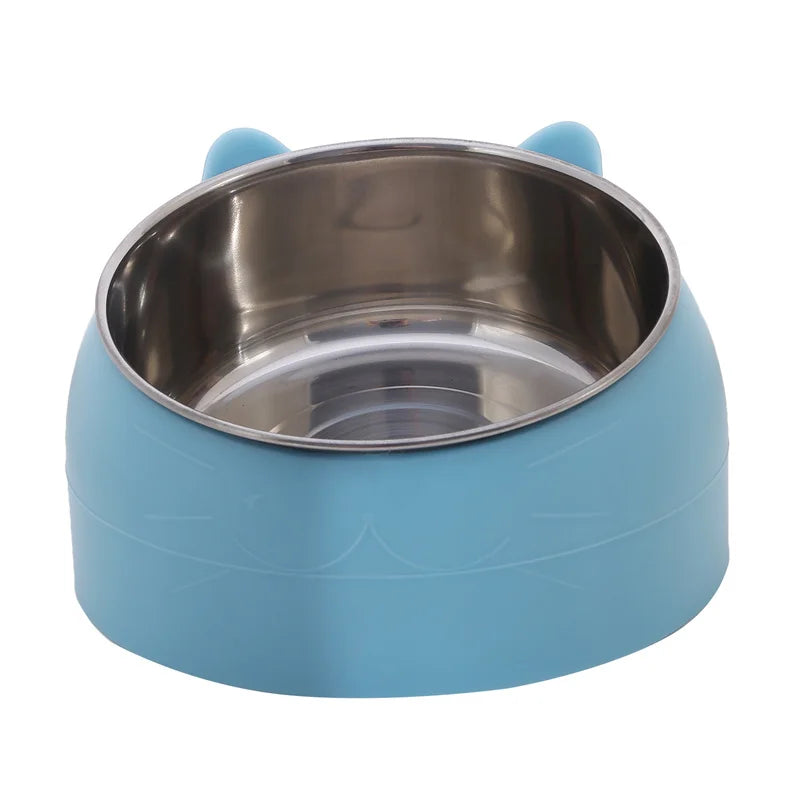 Cat Dog Bowl 15 Degrees Tilted Stainless Steel Cat Bowl Safeguard Neck Puppy Cats Feeder Non-slip Crashworthiness Pet Bowl