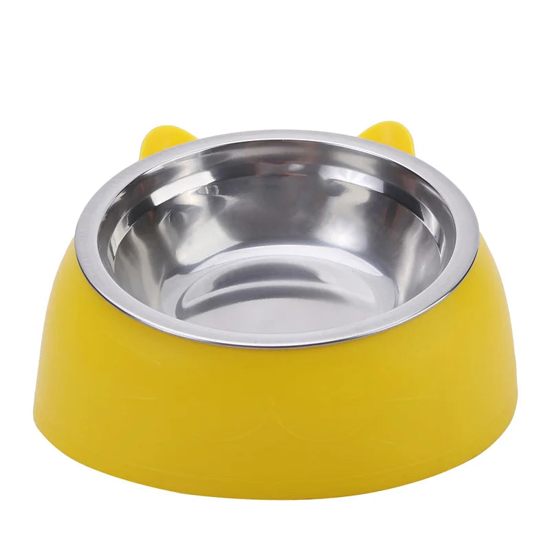 Cat Dog Bowl 15 Degrees Tilted Stainless Steel Cat Bowl Safeguard Neck Puppy Cats Feeder Non-slip Crashworthiness Pet Bowl