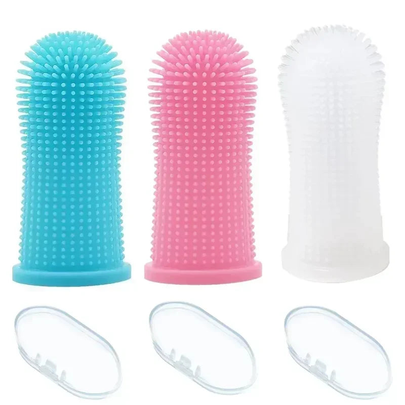 3PCS Pet Finger Toothbrush Teeth Cleaning Products for Cats and Dogs Nontoxic Silicone Bristles Oral Cleaning Toothbrushes
