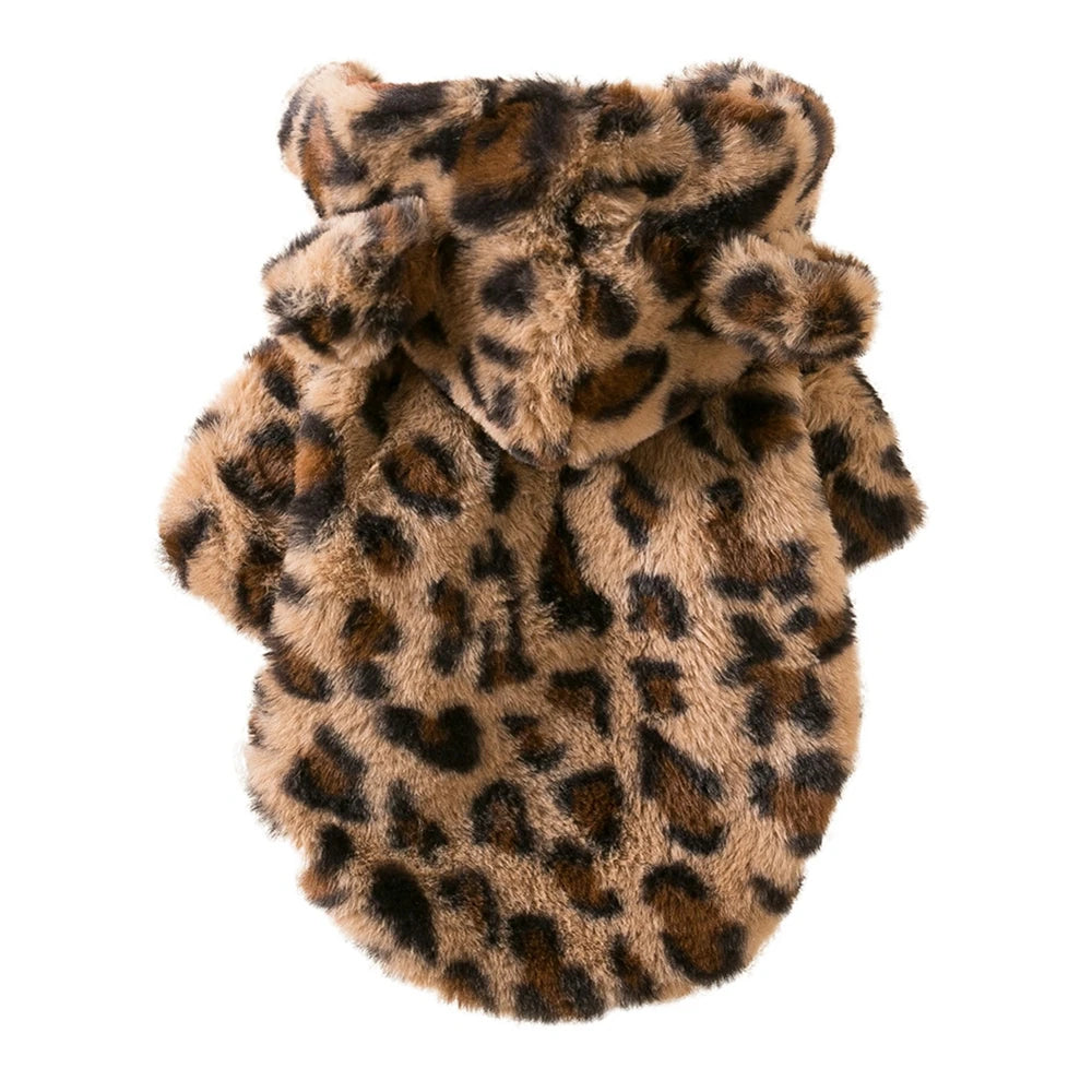 Leopard Dog Hoodie Coat Pet Thick Jacket Winter Overcoat Doggy Thermal Cotton-Padded Clothes Puppy Outfits Cat Sweatshirt