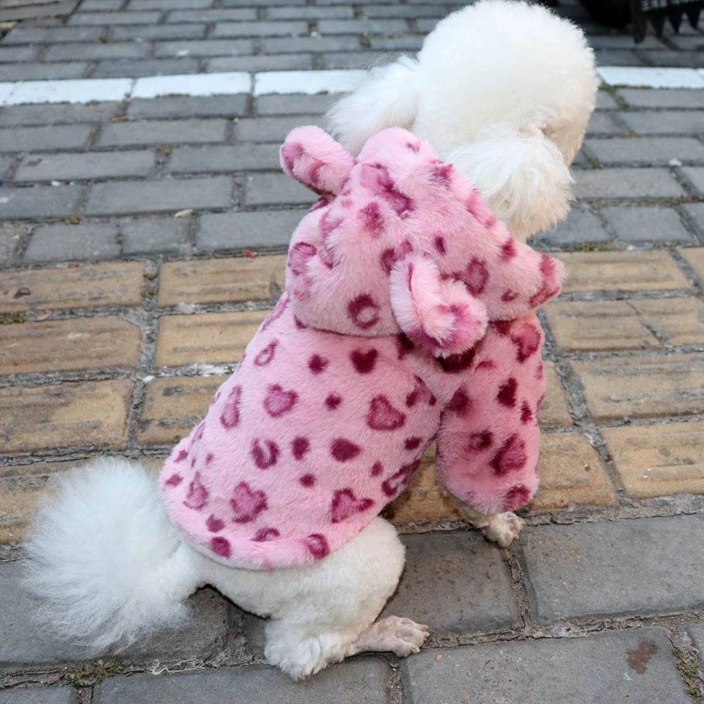 Leopard Dog Hoodie Coat Pet Thick Jacket Winter Overcoat Doggy Thermal Cotton-Padded Clothes Puppy Outfits Cat Sweatshirt