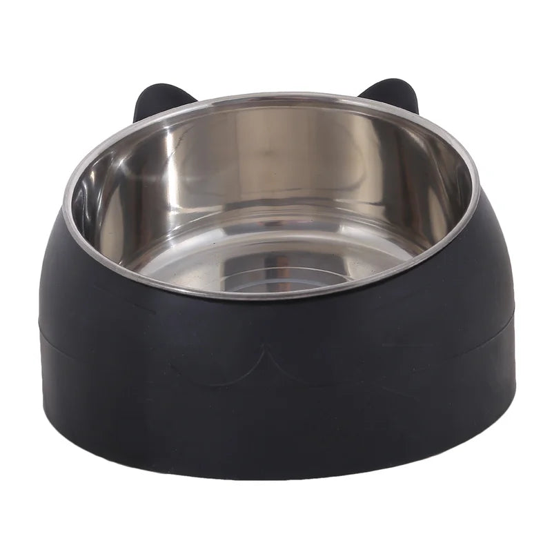 Cat Dog Bowl 15 Degrees Tilted Stainless Steel Cat Bowl Safeguard Neck Puppy Cats Feeder Non-slip Crashworthiness Pet Bowl