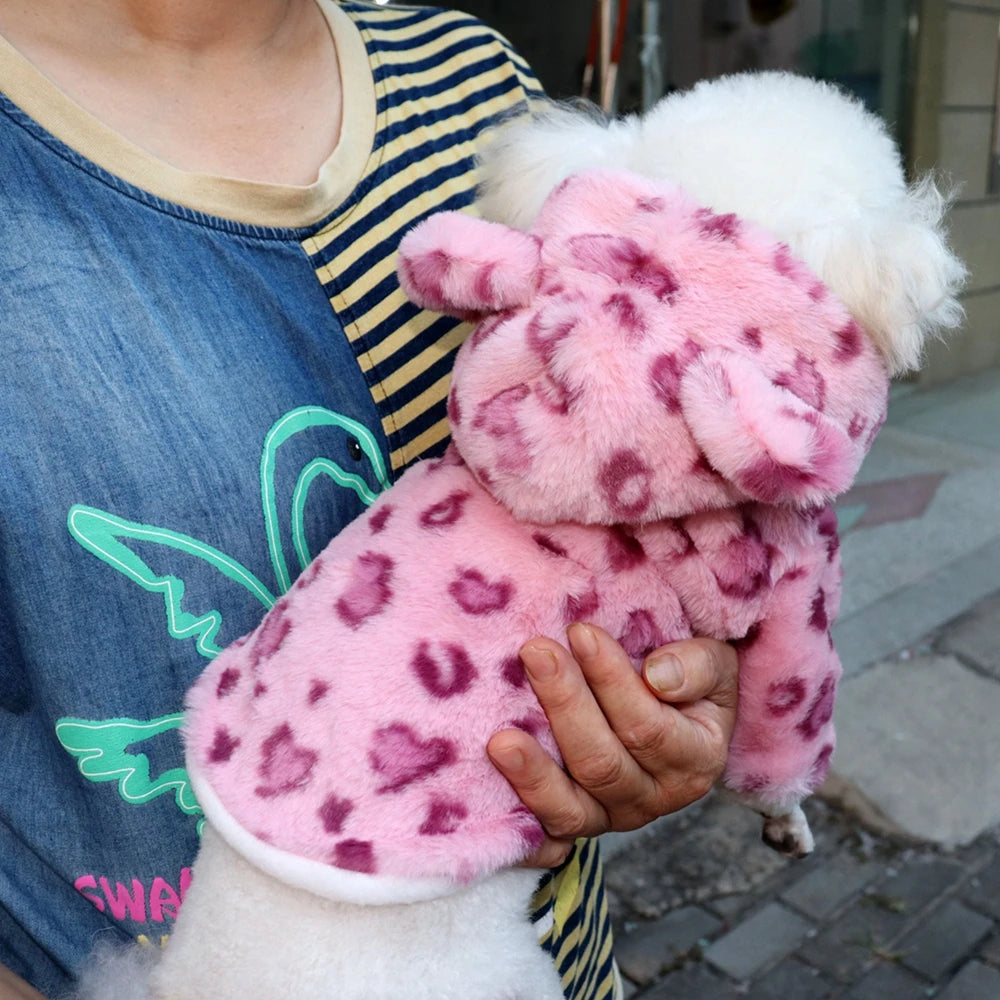Leopard Dog Hoodie Coat Pet Thick Jacket Winter Overcoat Doggy Thermal Cotton-Padded Clothes Puppy Outfits Cat Sweatshirt