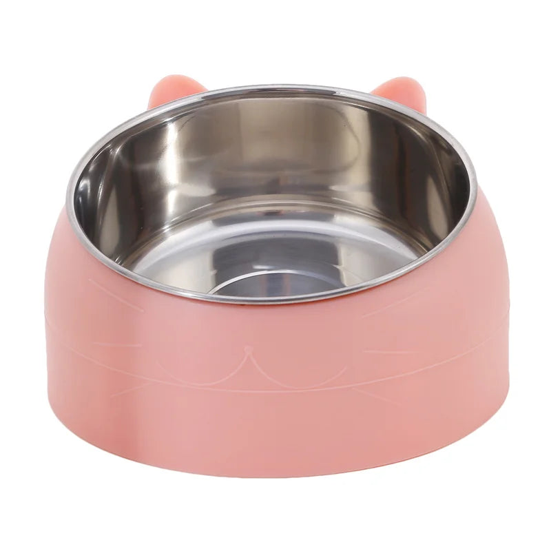 Cat Dog Bowl 15 Degrees Tilted Stainless Steel Cat Bowl Safeguard Neck Puppy Cats Feeder Non-slip Crashworthiness Pet Bowl
