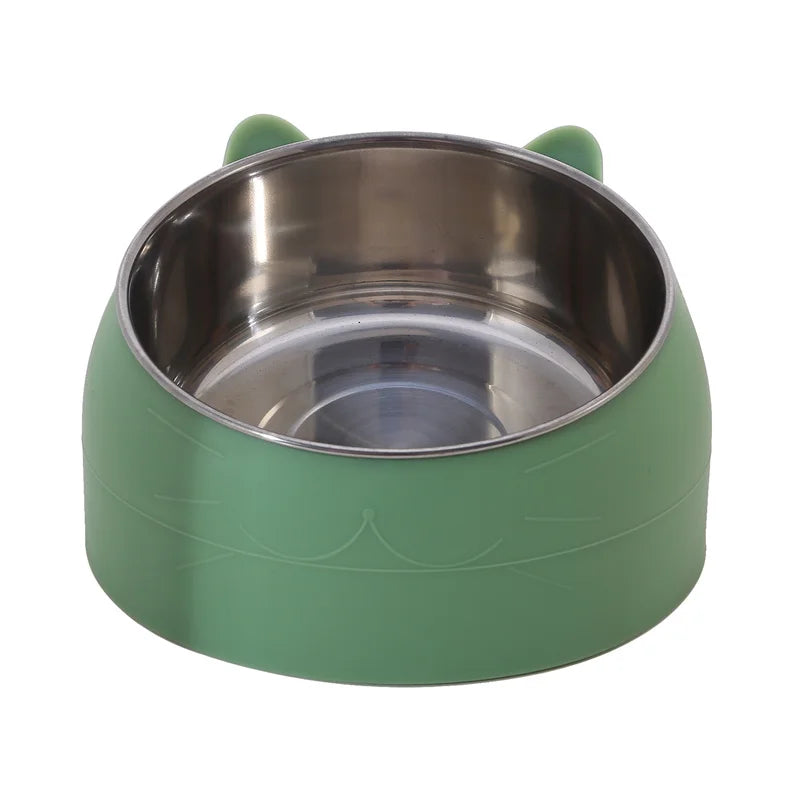 Cat Dog Bowl 15 Degrees Tilted Stainless Steel Cat Bowl Safeguard Neck Puppy Cats Feeder Non-slip Crashworthiness Pet Bowl