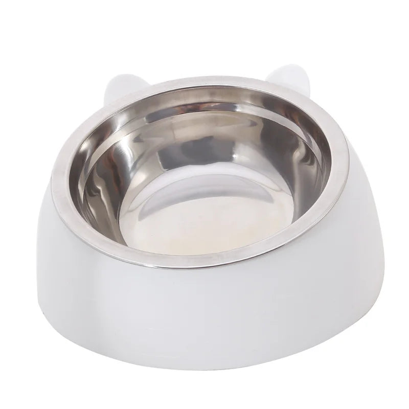 Cat Dog Bowl 15 Degrees Tilted Stainless Steel Cat Bowl Safeguard Neck Puppy Cats Feeder Non-slip Crashworthiness Pet Bowl