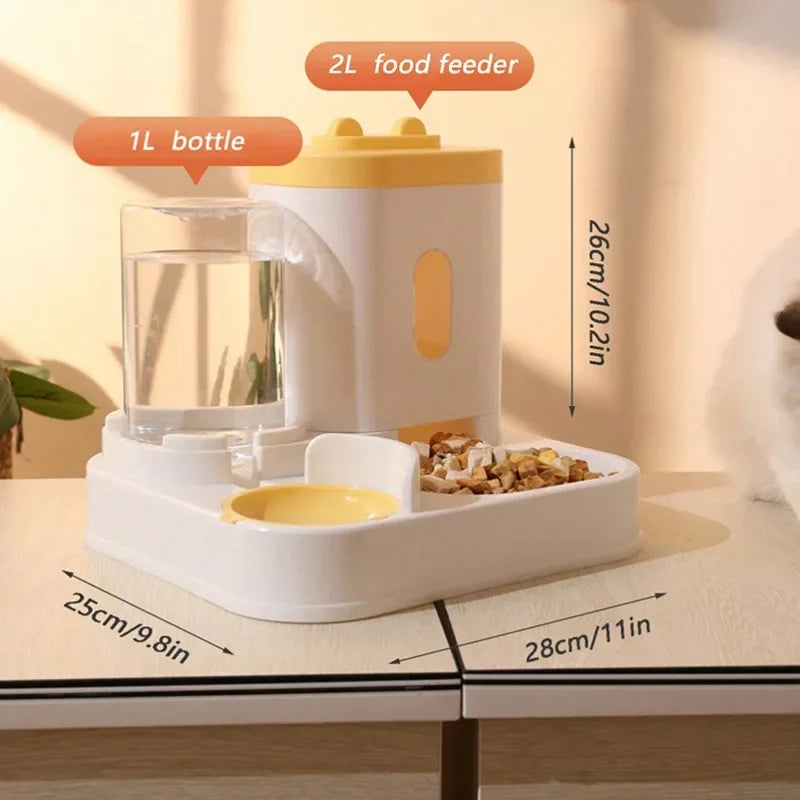 2-in-1 Automatic Feeder Dog Cat Food Bowl and Water Feeding Device Pet Large Food Dispenser Puppy Pet Kitten Bowl Accessories