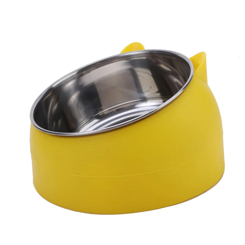 Cat Dog Bowl 15 Degrees Tilted Stainless Steel Cat Bowl Safeguard Neck Puppy Cats Feeder Non-slip Crashworthiness Pet Bowl