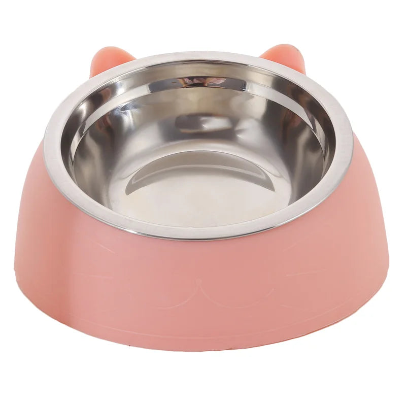 Cat Dog Bowl 15 Degrees Tilted Stainless Steel Cat Bowl Safeguard Neck Puppy Cats Feeder Non-slip Crashworthiness Pet Bowl