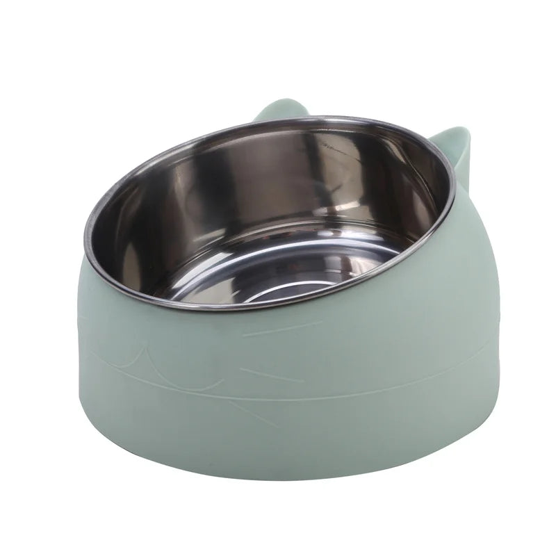 Cat Dog Bowl 15 Degrees Tilted Stainless Steel Cat Bowl Safeguard Neck Puppy Cats Feeder Non-slip Crashworthiness Pet Bowl