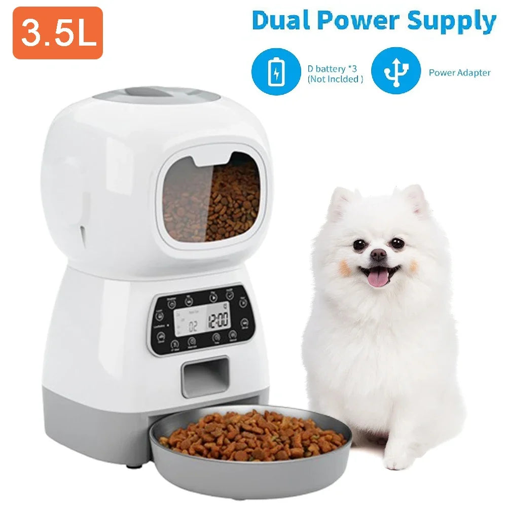 Smart Automatic Pet Feeder With Stainless Steel Bowl For Cat Dog Timing Dry Food Dispenser 3.5L Large Capacity Auto Feeding Bowl