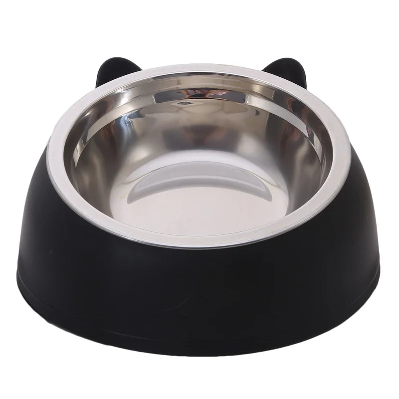 Cat Dog Bowl 15 Degrees Tilted Stainless Steel Cat Bowl Safeguard Neck Puppy Cats Feeder Non-slip Crashworthiness Pet Bowl