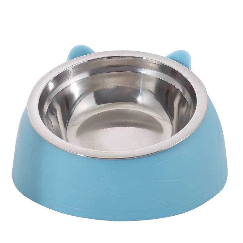 Cat Dog Bowl 15 Degrees Tilted Stainless Steel Cat Bowl Safeguard Neck Puppy Cats Feeder Non-slip Crashworthiness Pet Bowl