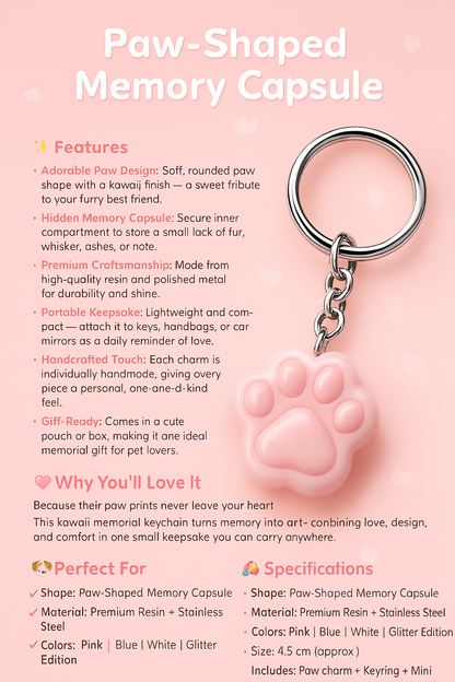 🐾 Kawaii Paw-Shaped Memorial Pet Hair Storage Keychain
