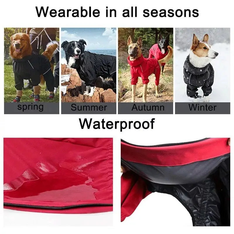 Waterproof Pet Dog Outdoor Jacket Clothes Winter Warm Coat  Big Jumpsuit Reflective Raincoat For Small Medium Large Dogs