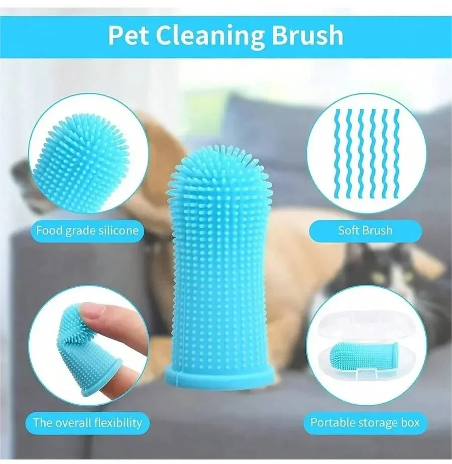 3PCS Pet Finger Toothbrush Teeth Cleaning Products for Cats and Dogs Nontoxic Silicone Bristles Oral Cleaning Toothbrushes