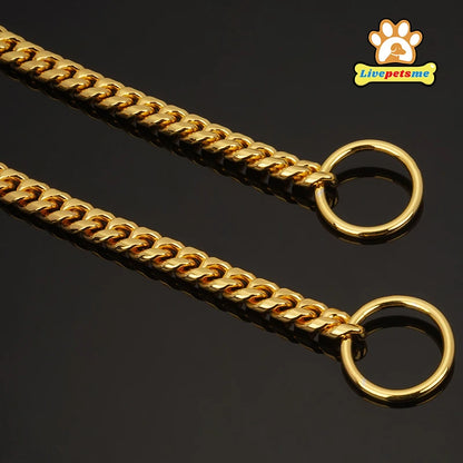 Gold Dog Chain, Stainless Steel Dog Collar Choker, Luxury Designer, Walking and Traning Metal Necklace for Small and Medium Dogs