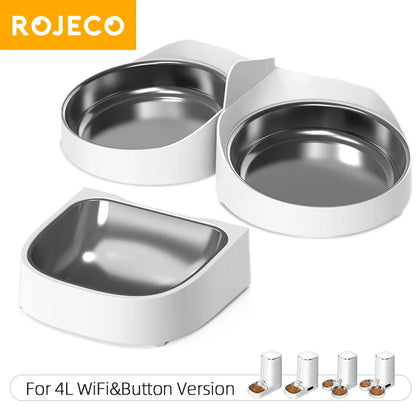 ROJECO Only Stainless Steel Single & Double Bowl Accessories For 4L Automatic Pet Feeder Cat Food Dispenser Without Pet Feeder