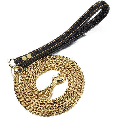 10MM Gold Dog Leash Stainless Steel Metal Chew Proof Dog Lead Chain for Dogs Pet Traction Rope