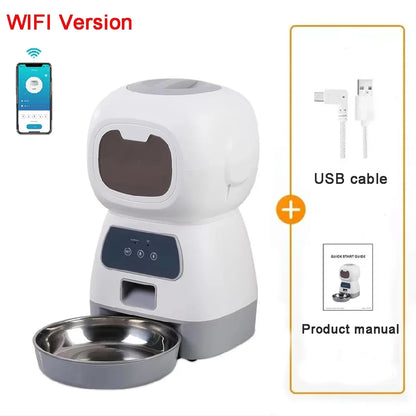 Smart Automatic Pet Feeder With Stainless Steel Bowl For Cat Dog Timing Dry Food Dispenser 3.5L Large Capacity Auto Feeding Bowl