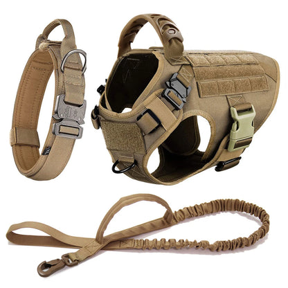 Large Dog Harness Collar Leash Molle Pouches Pet German Shepherd Malinois Training Walking Vest Dog Harnesses For Medium Dogs