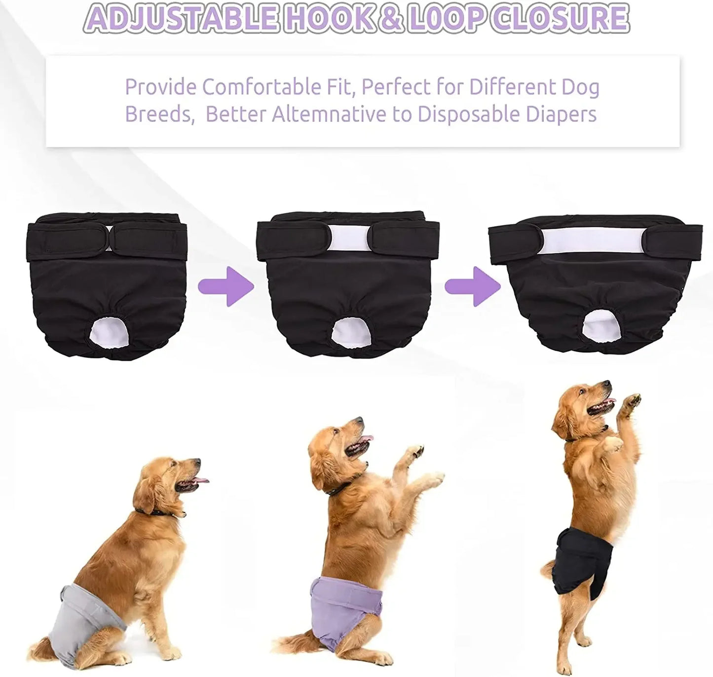 Reusable Female Dog Diapers Warps High Absorbent Doggie Puppy Nappies Adjustable Pet Panties for Small Medium Large Girl Dogs