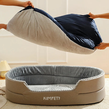 Large Kimpets Washable Dog Pet Bed Accessorised with a Removable Thickening Waterproof Square Plush Kennel mat.