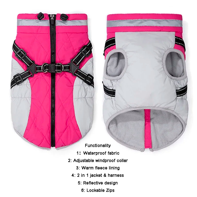 Waterproof Pet Jacket With Harness Winter Warm Dog Clothes for Small Large Dogs Labrador Coat Chihuahua French Bulldog Outfits