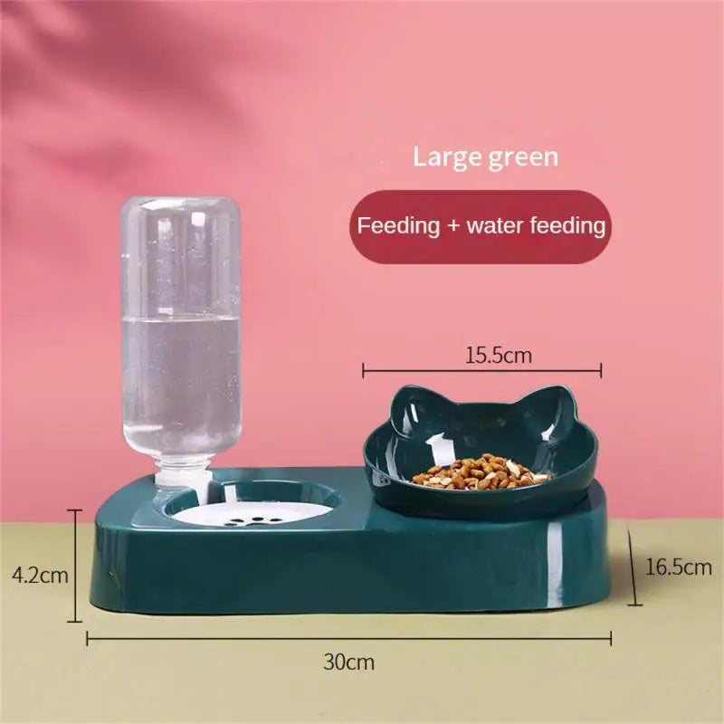 Pet Cat Bowl Automatic Feeder 3-in-1 Dog Cat Food Bowl With Water Fountain Double Bowl Drinking Raised Stand Dish Bowls For Cats