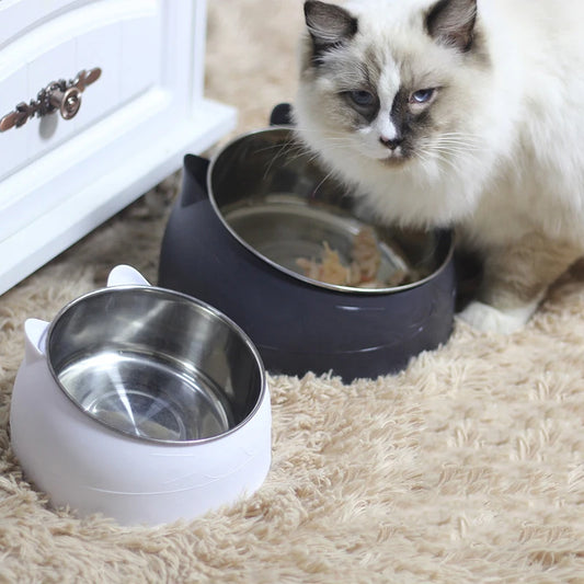 Cat Dog Bowl 15 Degrees Tilted Stainless Steel Cat Bowl Safeguard Neck Puppy Cats Feeder Non-slip Crashworthiness Pet Bowl