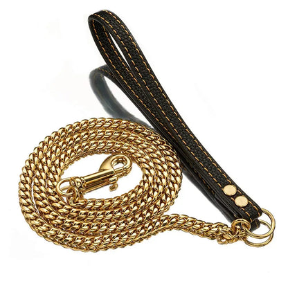 10MM Gold Dog Leash Stainless Steel Metal Chew Proof Dog Lead Chain for Dogs Pet Traction Rope