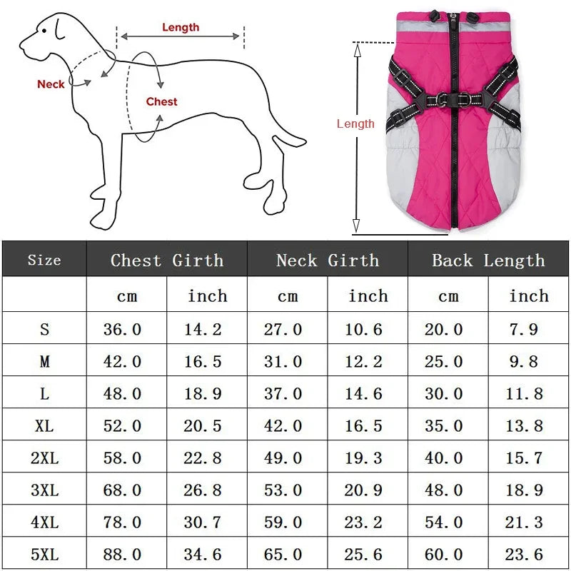 Waterproof Pet Jacket With Harness Winter Warm Dog Clothes for Small Large Dogs Labrador Coat Chihuahua French Bulldog Outfits