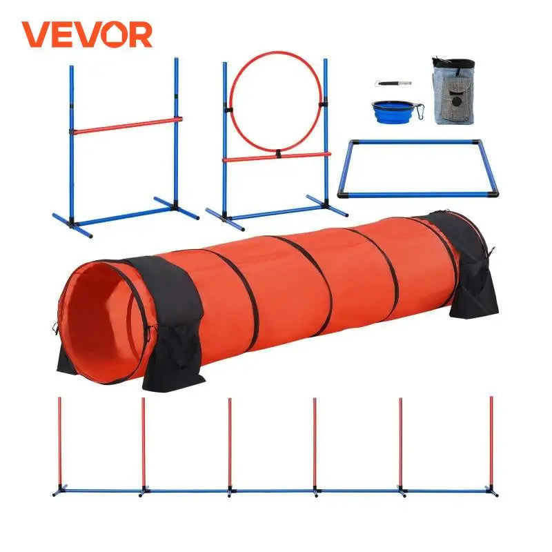 VEVOR Dog Agility Training Equipment 5 PCS Set Upgrade with Adjustable Hurdles Extended Tunne Puppy Obstacle Course Kit with Bag