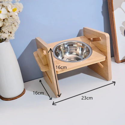 Elevated Stainless Dog Bowls with Bamboo Stand Tilted Adjustable Raised Puppy Cat Food Water Bowls Holder Pet Feeder Accessories