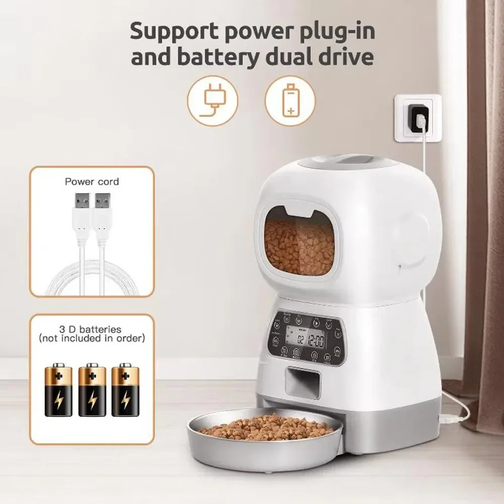 Smart Automatic Pet Feeder With Stainless Steel Bowl For Cat Dog Timing Dry Food Dispenser 3.5L Large Capacity Auto Feeding Bowl