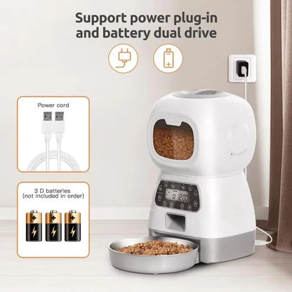Smart Automatic Pet Feeder With Stainless Steel Bowl For Cat Dog Timing Dry Food Dispenser 3.5L Large Capacity Auto Feeding Bowl