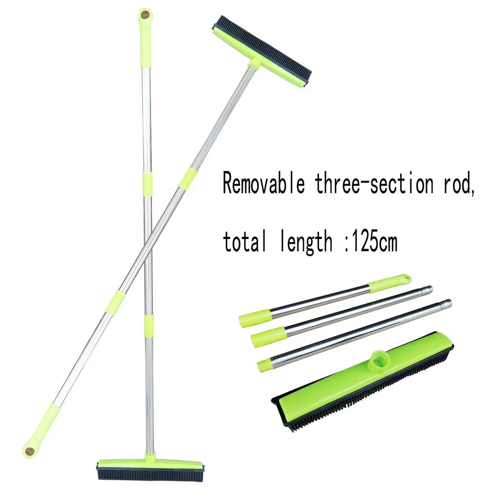Pet Hair Removal Rubber Broom & Floor Brush with Built-in Squeegee - Ultimate Dog Hair Remover for Carpet, Hardwood, and Tile Floors