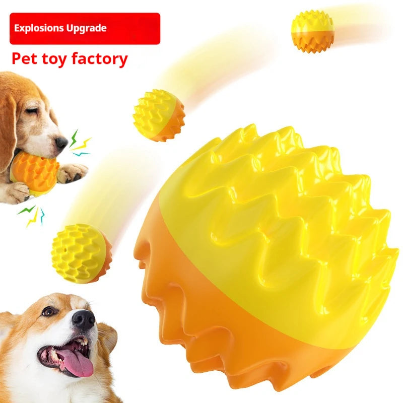 Pet toy ball chews, cleans teeth, is resistant to biting, cat toy chews, emits sound, elastic dog toy ball