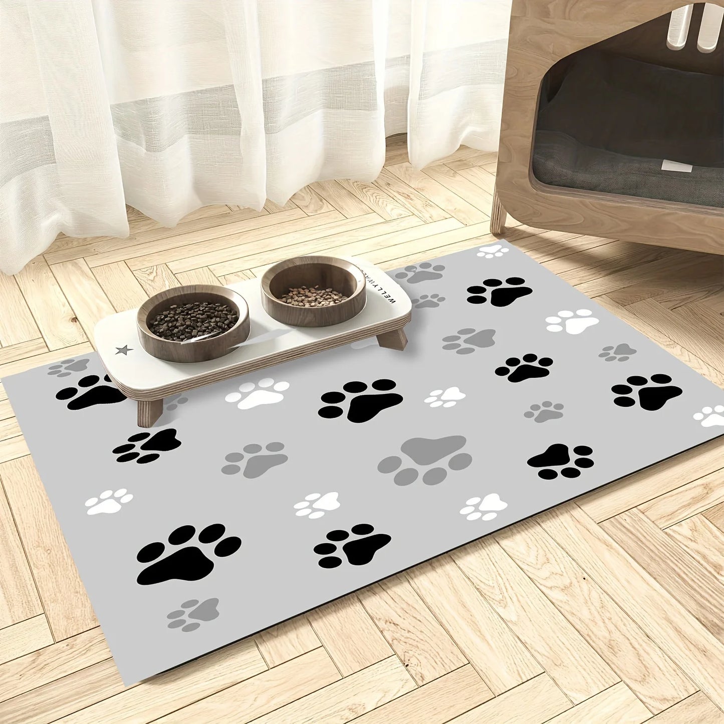 1Pc Absorbent Pet Feeding Mat For Dogs amp Cats Leak Proof Easy Clean Multi-Purpose With Creative Print Design Washable Pet Mat