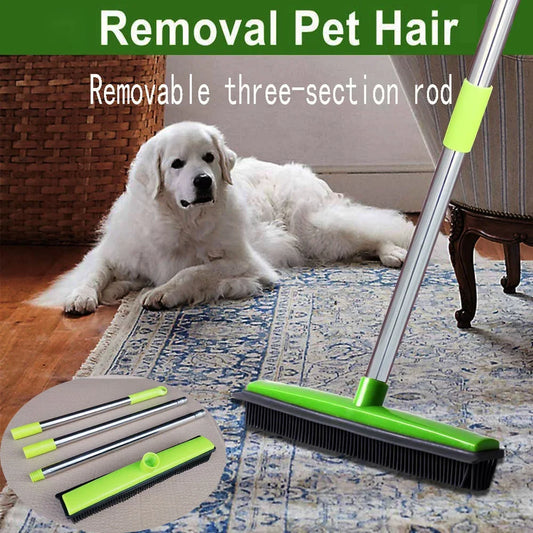 Pet Hair Removal Rubber Broom & Floor Brush with Built-in Squeegee - Ultimate Dog Hair Remover for Carpet, Hardwood, and Tile Floors
