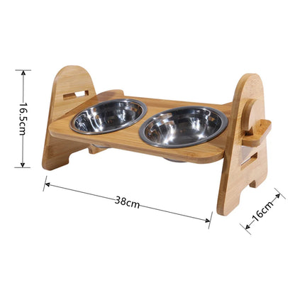 Elevated Stainless Dog Bowls with Bamboo Stand Tilted Adjustable Raised Puppy Cat Food Water Bowls Holder Pet Feeder Accessories