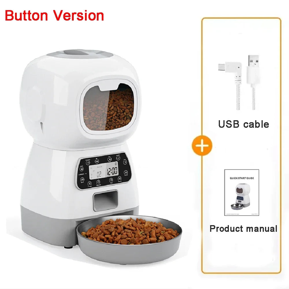 Smart Automatic Pet Feeder With Stainless Steel Bowl For Cat Dog Timing Dry Food Dispenser 3.5L Large Capacity Auto Feeding Bowl