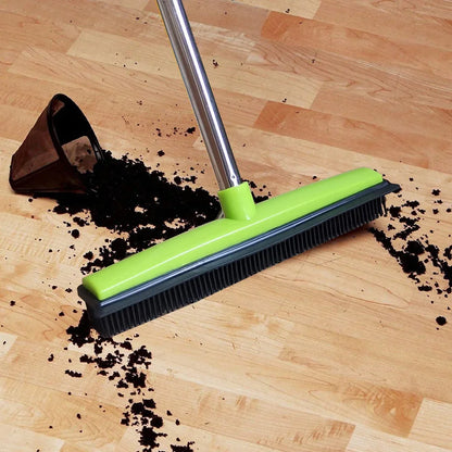 Pet Hair Removal Rubber Broom & Floor Brush with Built-in Squeegee - Ultimate Dog Hair Remover for Carpet, Hardwood, and Tile Floors