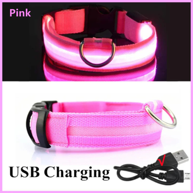 USB Rechargeable Luminous Collar Adjustable Led Glowing Dog Collar for Large Small Dogs Cat Night Light Collar Pet Safety Harnes