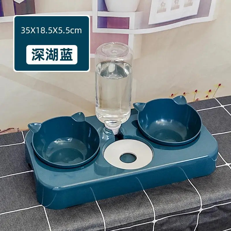 Pet Cat Bowl Automatic Feeder 3-in-1 Dog Cat Food Bowl With Water Fountain Double Bowl Drinking Raised Stand Dish Bowls For Cats