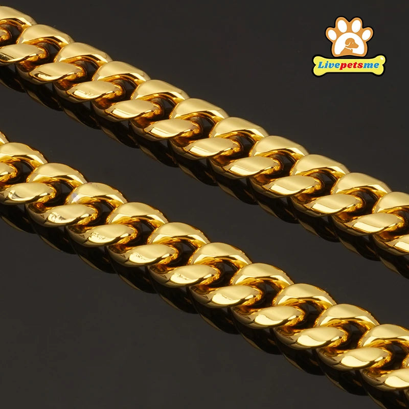 Gold Dog Chain, Stainless Steel Dog Collar Choker, Luxury Designer, Walking and Traning Metal Necklace for Small and Medium Dogs