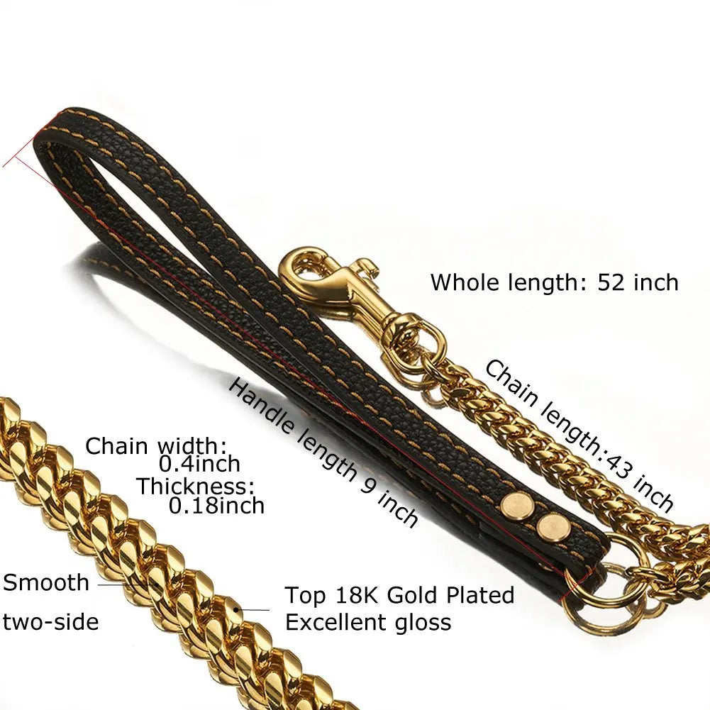 10MM Gold Dog Leash Stainless Steel Metal Chew Proof Dog Lead Chain for Dogs Pet Traction Rope